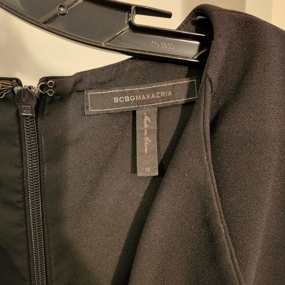 BCBGMaxAzria | Nikki Dress, Black Zippered Asymmetrical Peplum Dress, Sz 12 - Picture 11 of 16